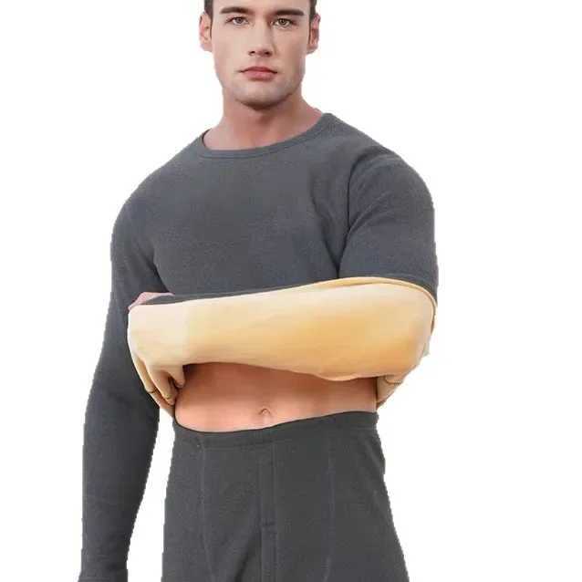 Mens Thermal Underwear Set Fleece Lined Thickened Round Neck Autumn Winter Lamb Velvet Cold Resistant Thermal Clothing H251017