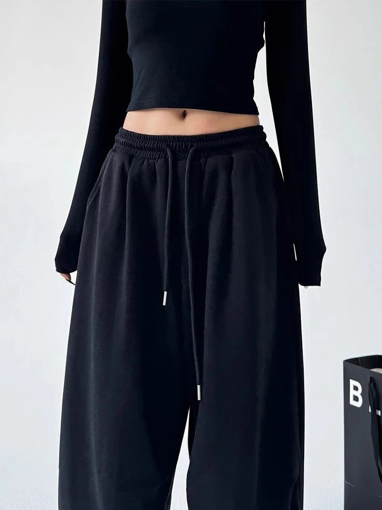 Y2K Harajuku Wide Leg Sweatpants Women Streetwear Baggy Oversize Gray Sports Pants High Waist Drawstring Casual Joggers Trousers 251016