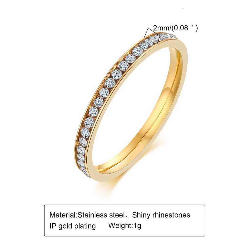 2mm Iced Out Cubic Zirconia Ring Female Gold Silver Color Stainless Steel Wedding Band Rings for Women Fashion Jewelry Gift 2025W251017