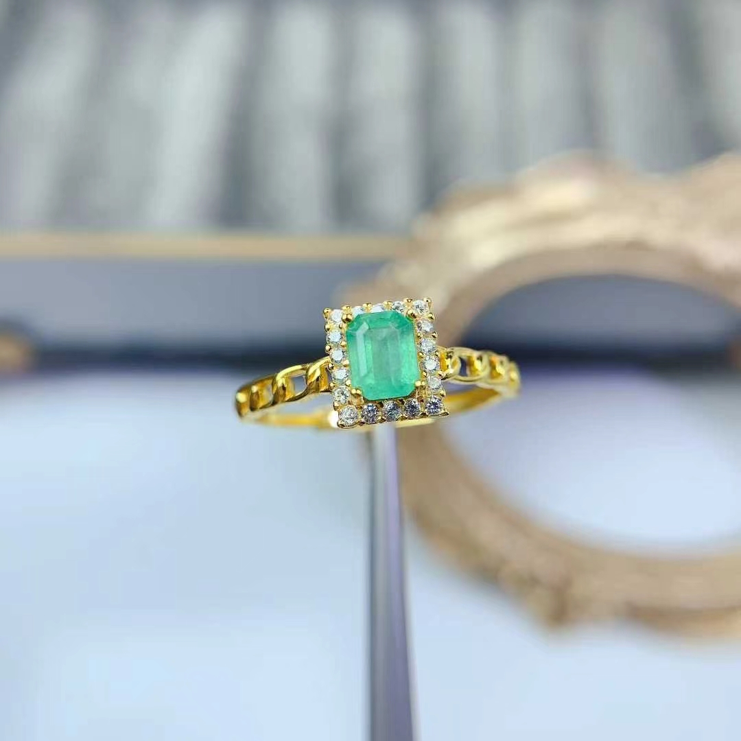 Colombian emerald ring for engagement 4mm*5mm natural emerald jewelry with certificate birthday gift for women