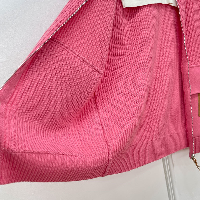 Luxury Designer Women's Cashmere Zip Up Coat Classic Simple High Neck Notch Collar Long Sleeve Loose Knit Cardigan Multiple Colors Two Pockets Wa