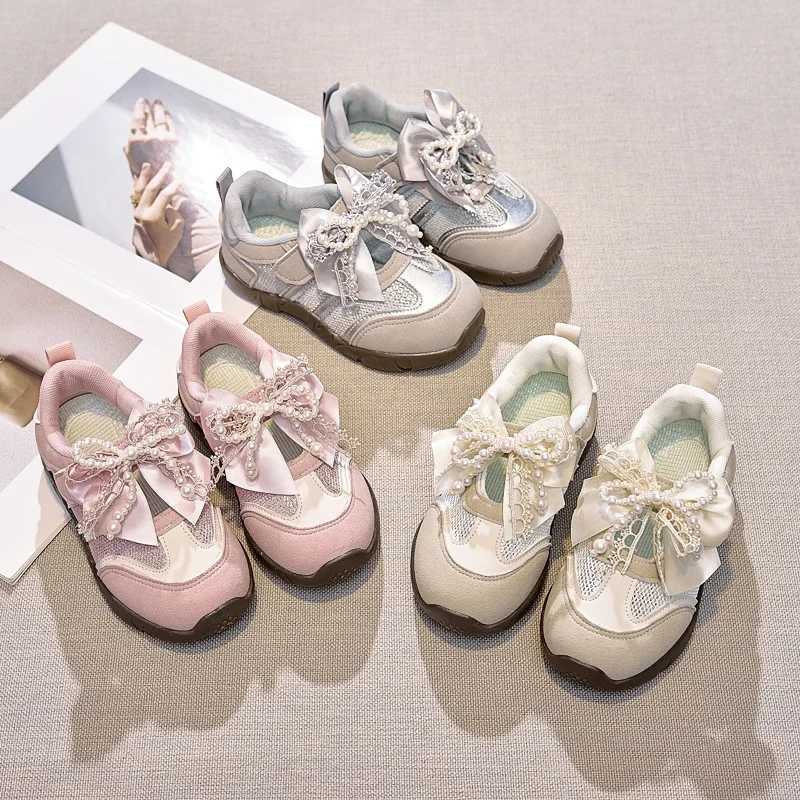 Girls Princess Shoes Big Bows Beading Children Sneakers Casual Mesh Breathable 2025 Brand New Kids Sports Shoes Hookloop SweetT251017