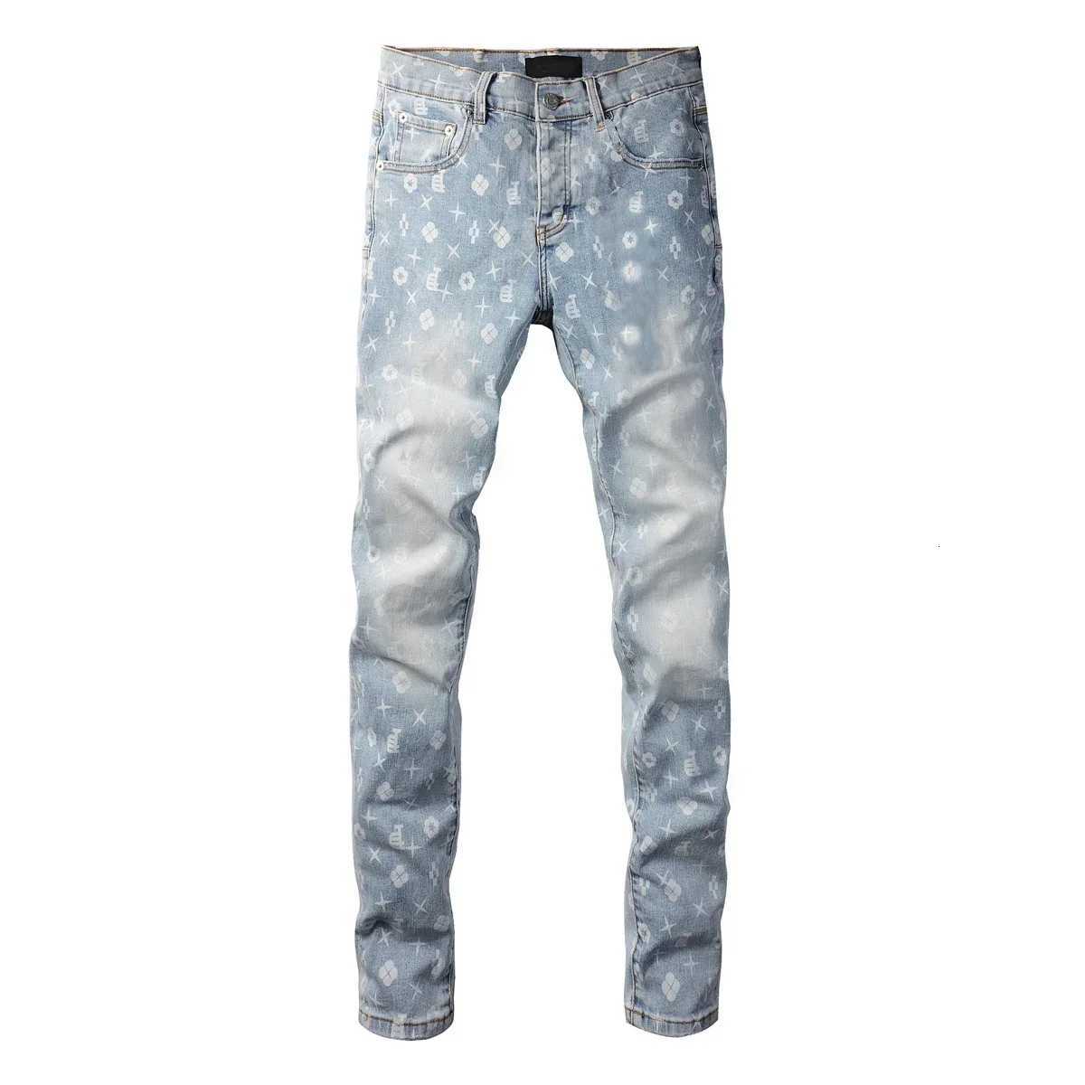 2025 1 Jean Print Pants 9089 Style High Waist Loose Fit Straight Leg Blue Jeans Womens Fashion Casual Trousers1 Y251105