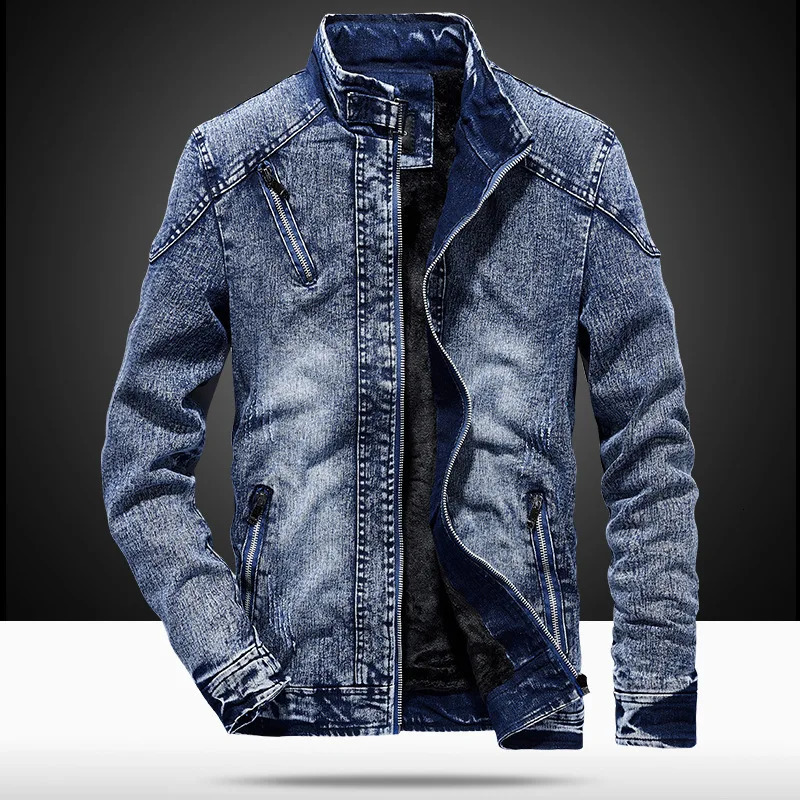 Vintage Mens Denim Jacket Solid Casual Mens Jeans Coat Fashion Stand Clothes for Men Black Blue Bomber Jacket Men Stand 251017