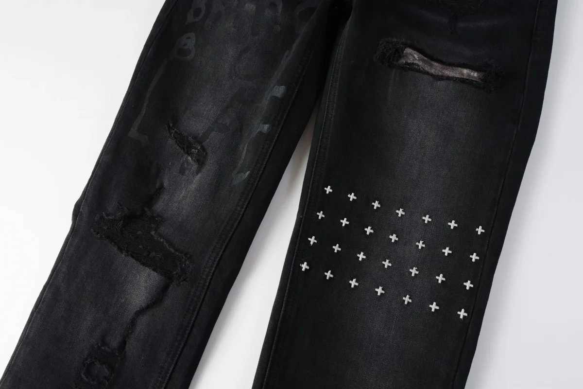 Cross Jeans 1 Women Men High Street Paint Hole Trend Low Rise Skinny Pants Pleated Ripped Letter Jeans Y251105