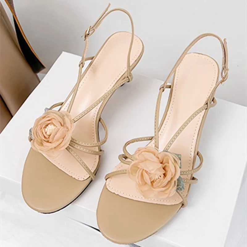 Retro Camellia Opentoe high heel shoe for woman Fashion Thin Heel Round Toe Summer Women Sandals Elegant comforts nonslip shoe Z251015