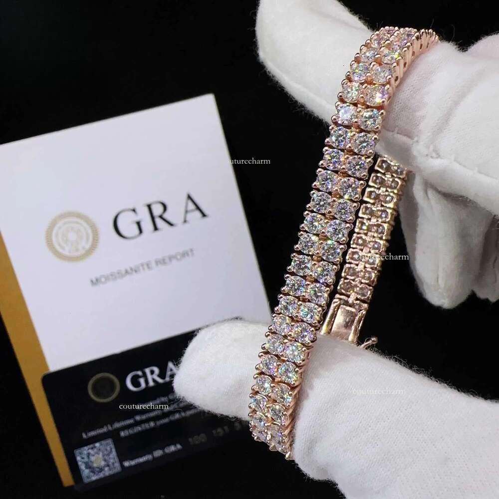 New design two rows real gold plated bracelet sterling sier vvs moissanite hip hop jewelry lab dia tennis chai