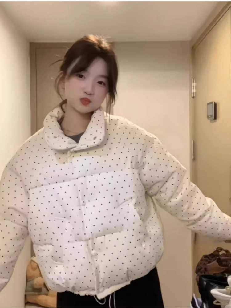 2025 new womens polka dot cotton jacket winter sweet and cute spicy girl trend loose oversized warm jacket top W251016