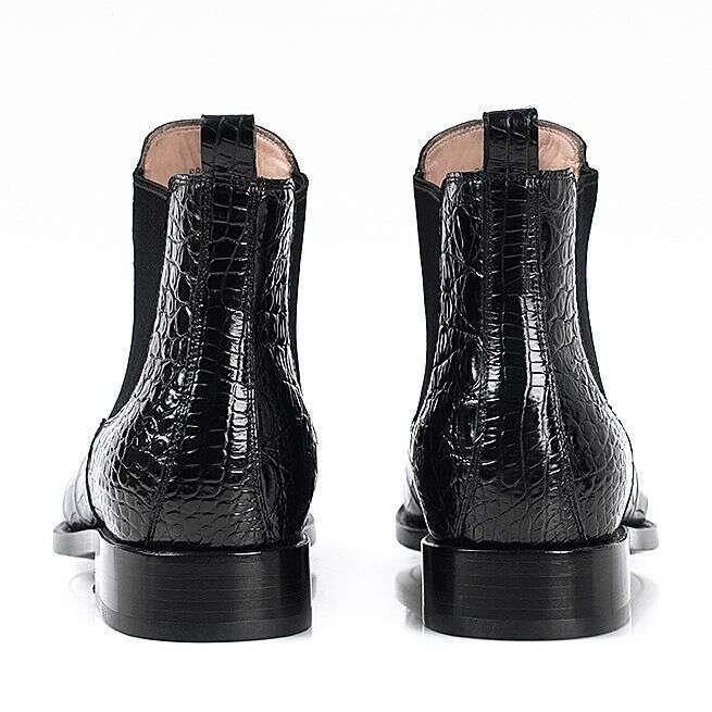 Mens Leather Slip On Ankle Work Boots Shoes Crocodile Print Men's Low