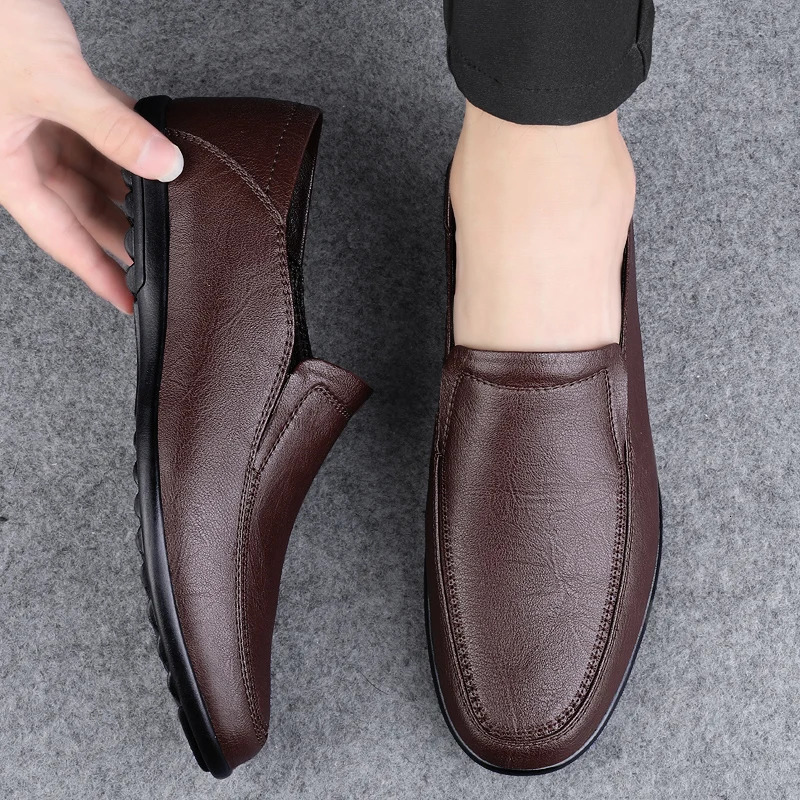 LETCOMFIT Genuine Leather Men Shoes Casual Formal Mens Loafers Breathable Slip on Low Top Middle Aged Males Work Footwear 251013