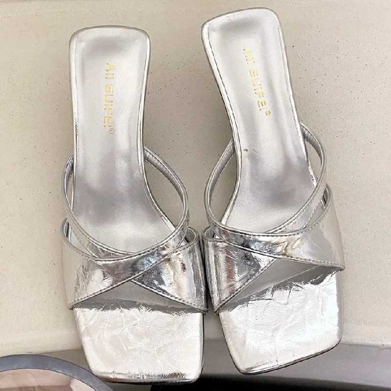 High Quality Square Toe Crosstied Women Sandals Open Toe Wedges Slide Sandals Summer Fashion Comfortable Satin Heels for Women Z251015