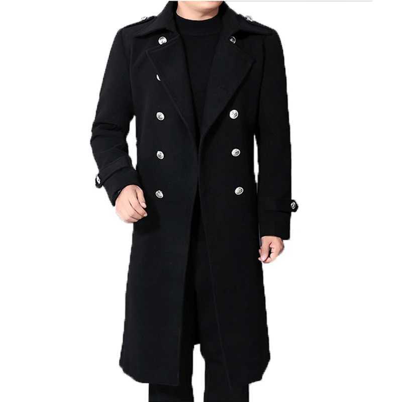 Long dust coat Men Winter Warm Trench Woolen Cloth Coat Mens Double Breasted Slim Casual Jackets Solid Business Outwear J251017