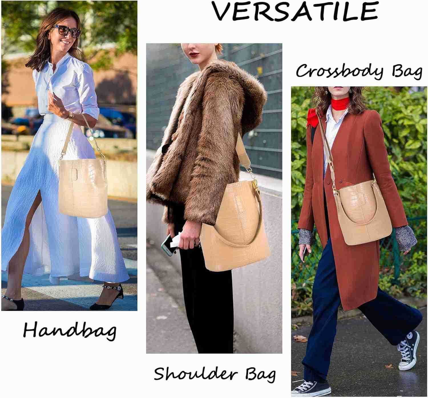 Womens Bucket Bag and Purses Crocodile Leather Crossbody Shoulder Handbags with 2 Straps Large Capacity Retro Z251016