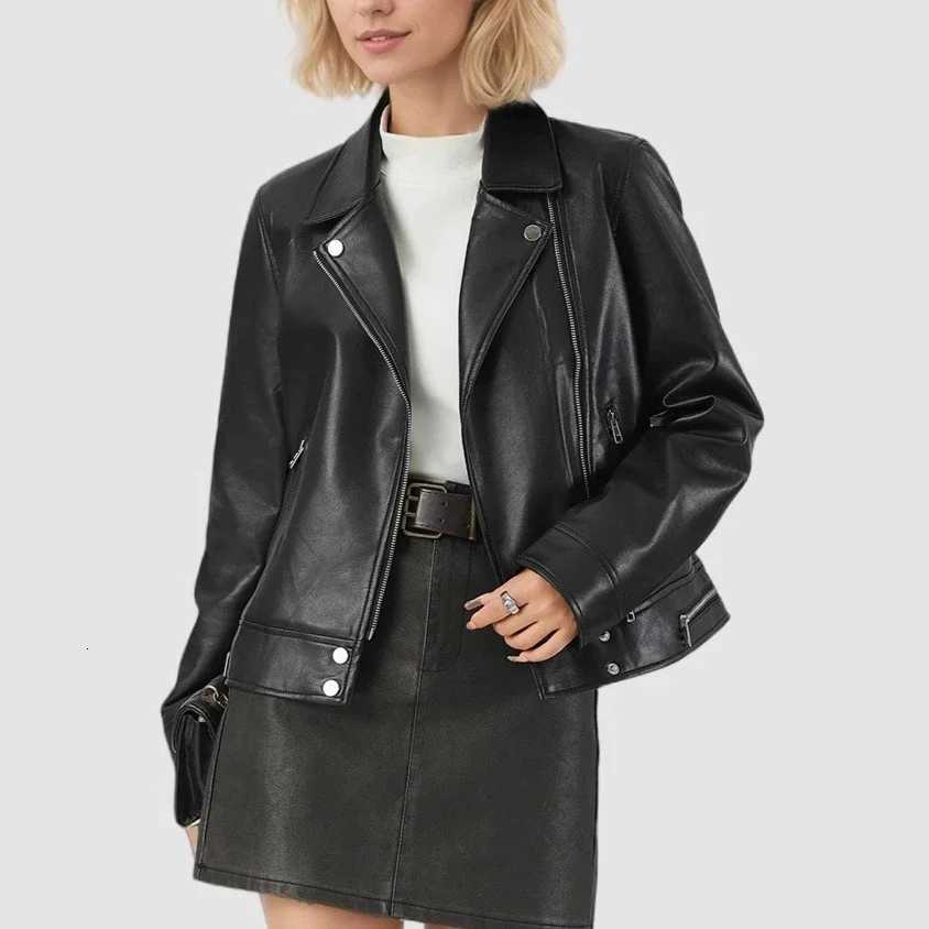 Women Faux Leather Coats Zipper Coat Casual Slim Fit Turn Down Collar Jackets Work Elegant Jacket Y2k StreetwearT251017