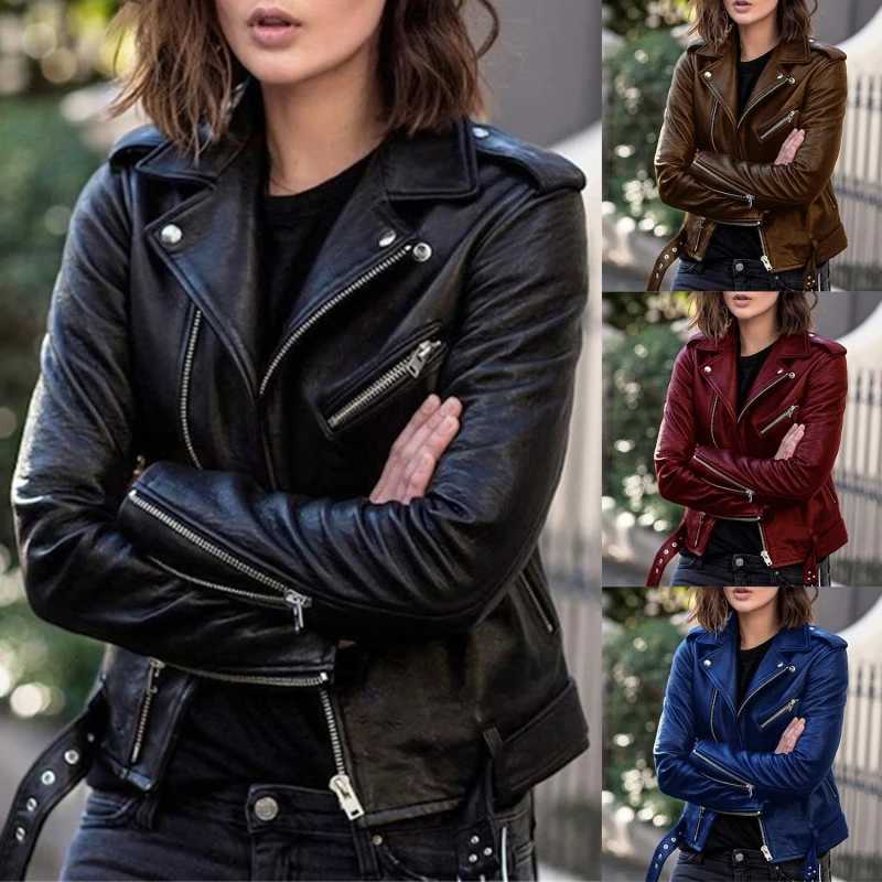 Solid Fall Women Bike Coat Faux Leather Outwear Zipper Outfit Spring Autumn Wome Fashion Short Thin Winter Jacket Coat WomenT251017