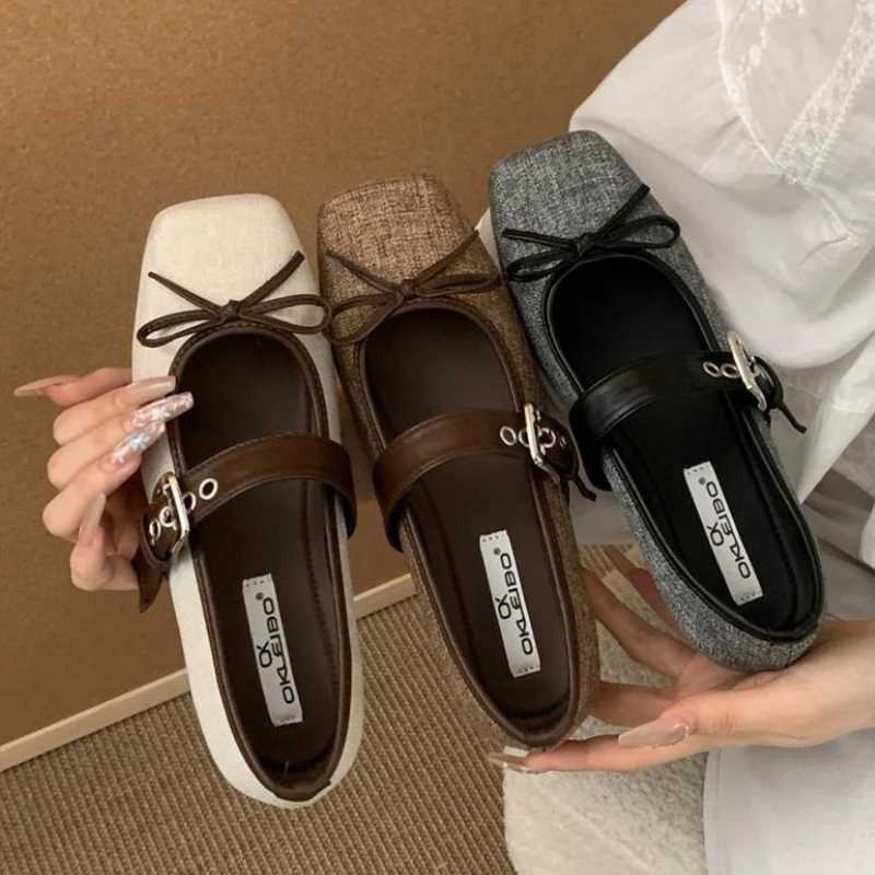 High Quality Cotton Mary Jane Shoe Women Sweet Square Toe Butterflyknot Flats Fashion Comfort Narrow Buckle Brand Designer Shoe Z251015