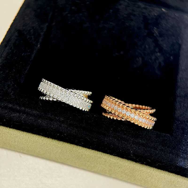 S925 Silver With Rose Gold Color Bead Style Cross Ring Womens Zircon Design Temperament Fashion Brand Party Luxury JewelryW251017