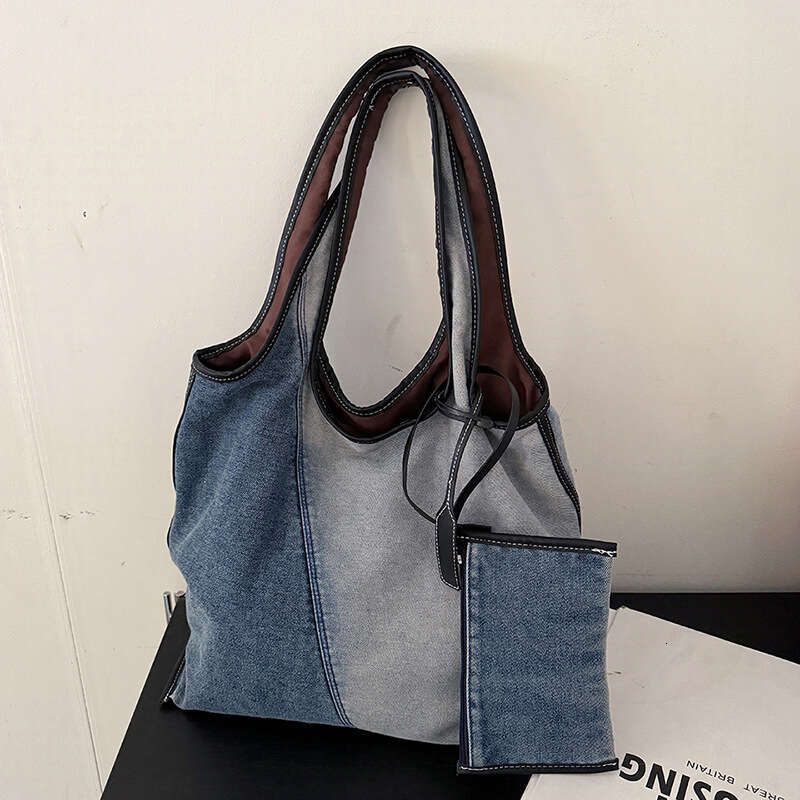 Casual Large Capacity Denim for Women 2025 New Spring Designer Bags Commuter Versatile Shoulder College Student Tote Bag