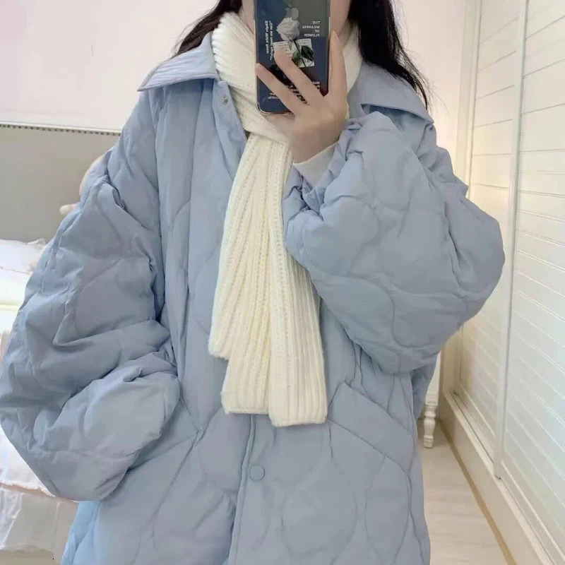 Autumn Winter Fashion Long Sleeve Solid Stand Collar Parkas Womens Clothing Korean Button Warm Allmatch Simplicity Trend Tops 251017