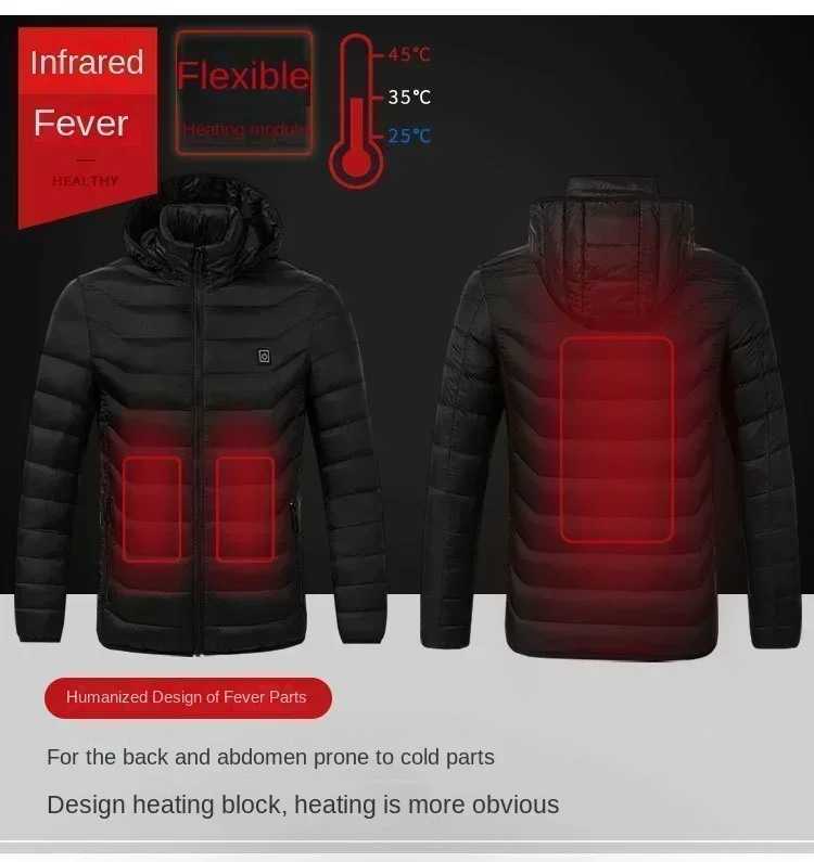 2024 New Mens Winter Multi Zone Heating Jacket USB Intelligent Heating Waterproof Hooded Top Cold Resistant Warm Cotton Coat H251017