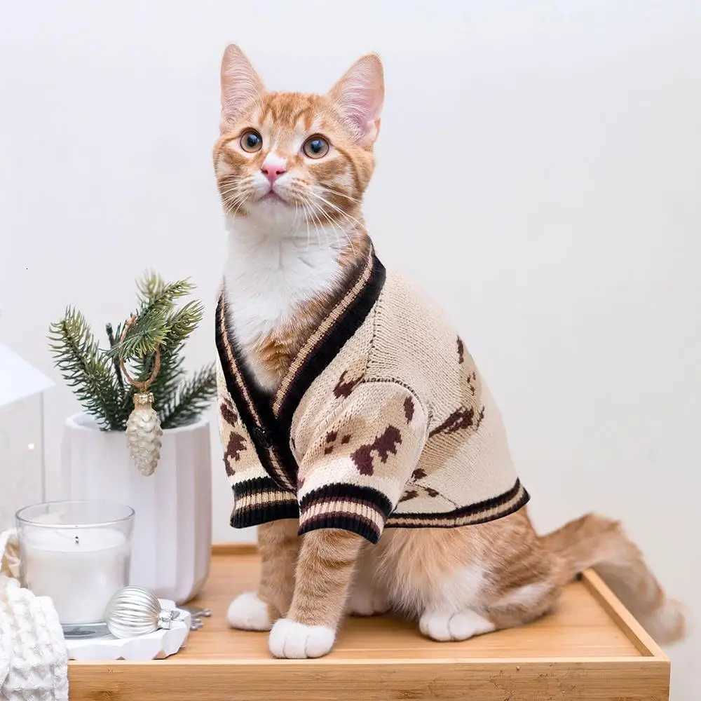 Striped Dog Cardigan Kitten Dog Coat Winter Dog Clothes Cat Knitted Sweater Bear Pattern DIY Soft Luxury Puppy ClothingW251017