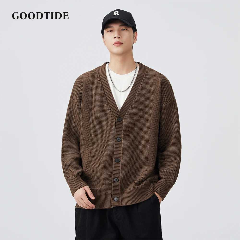 Fashion Mens Casual V Neck Button Down Cardigan 2025 Autumn Winter New Waffle Knit Sweater Jacket Long Sleeve Outerwear Top J251017