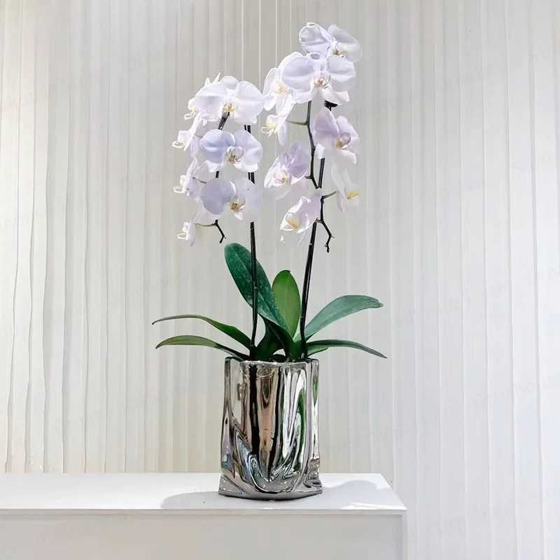 Silver Paper Bag Vase Light Luxury Electroplated Ceramic Vase Creative Paper Bag Decoration Vase Ornament C251017