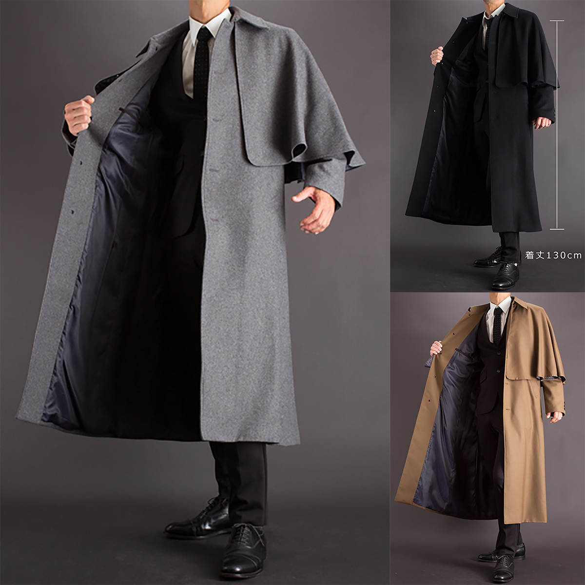 Autumn Grey Men's Woolen Coat Single Breasted Lapel WindBreaker Holmes Long OverCoat Custom made