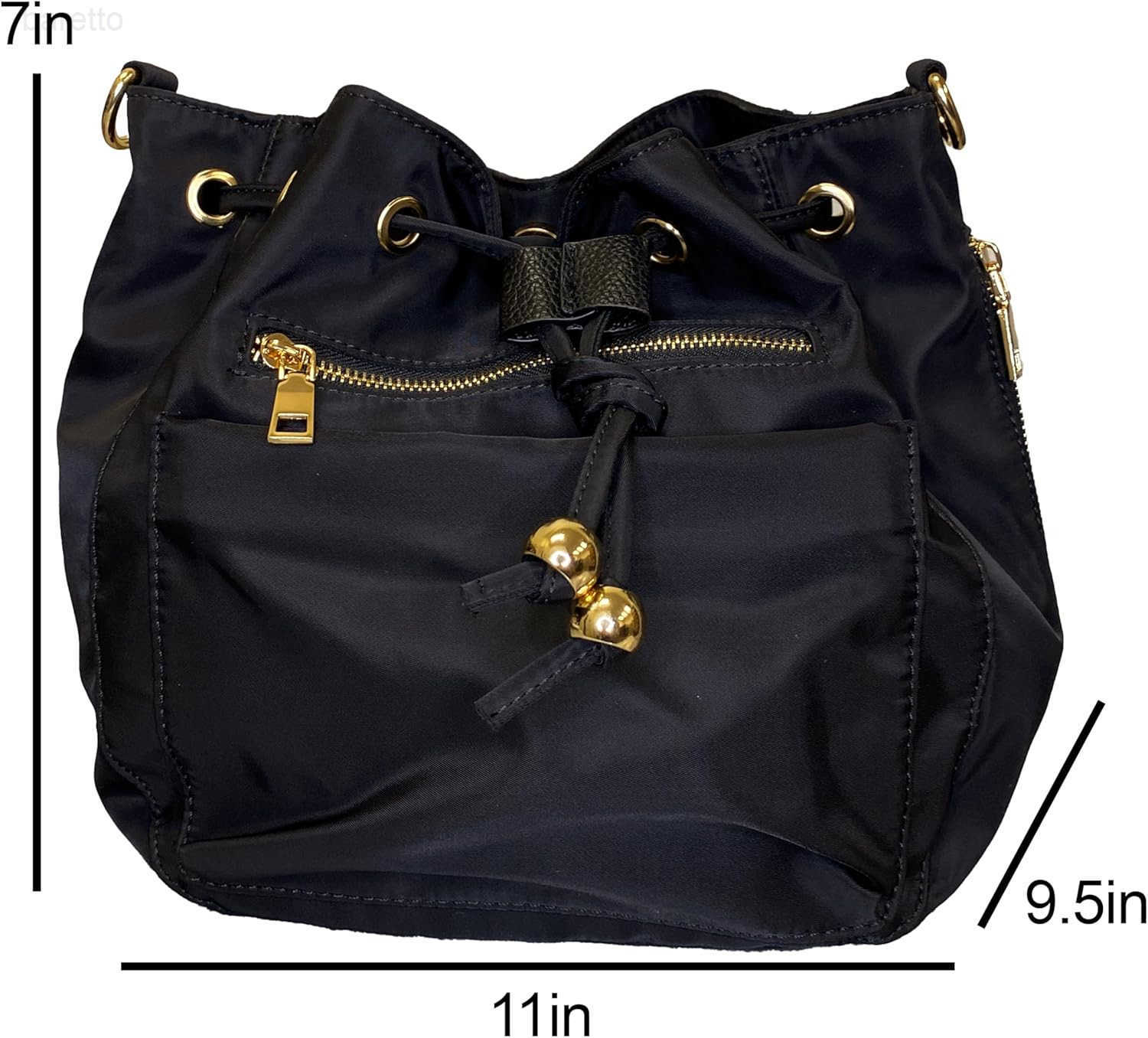 Premium Nylon Bucket Bag with 7 Zipper Pockets Premium Drawstring Bucket Bag Purse for Women Z251017