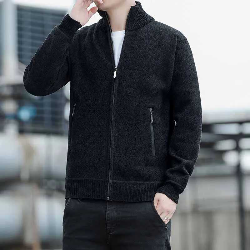 Mens Sweater Cardigan New Knit Jacket Solid Color Stand Collar Zipper Pocket Thickened Warm Thermal Jumper Jackets Coat J251017