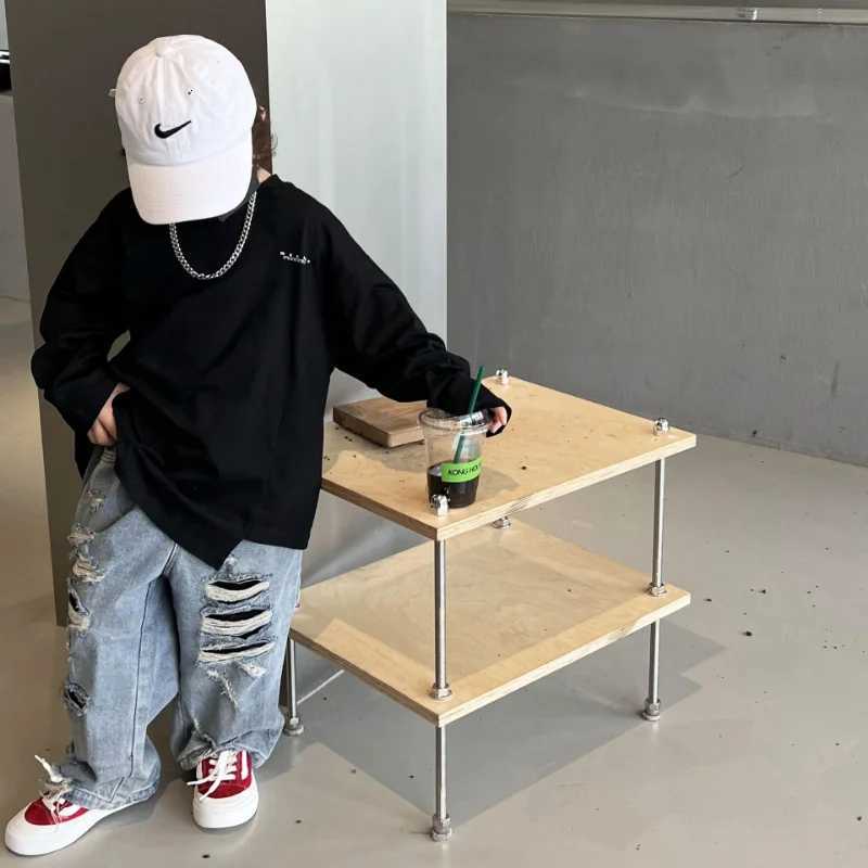 Spring Kids Trousers Boys Fashion Ripped Jeans Baby Girls Loose Casual Denim Pant Korean Childrens Clothing Ripped Pants NewT251017