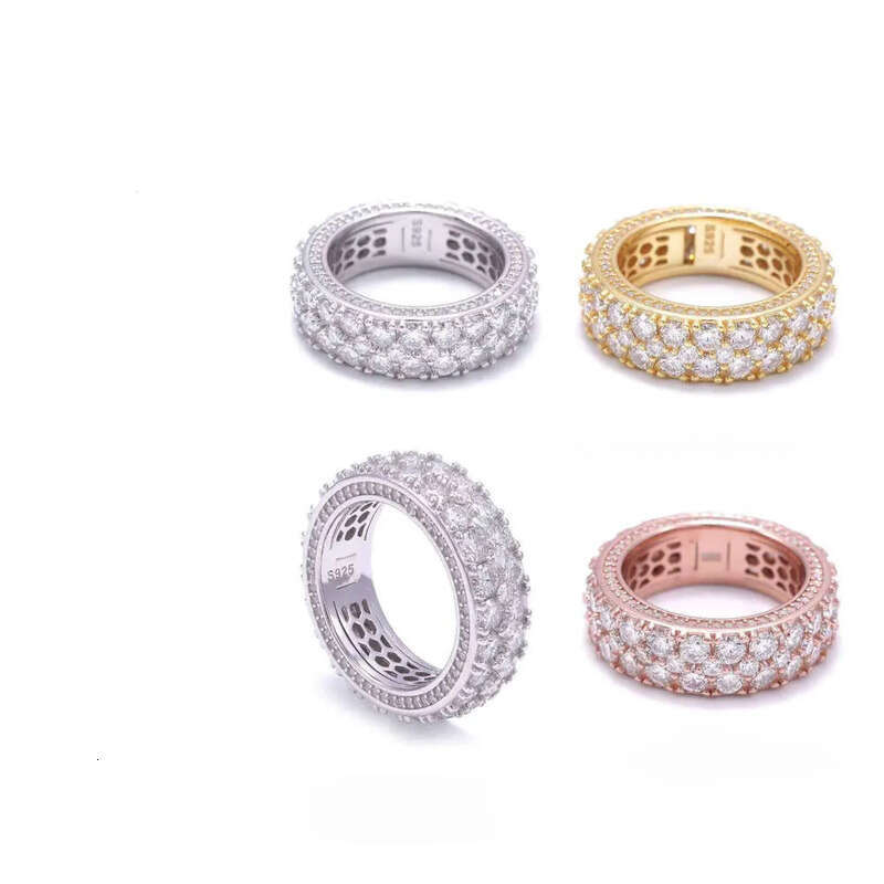 HIPHOPBLING Cross-Border Ready Stock Men's and Women's Leisure Three-Row Sier Moissanite Ring