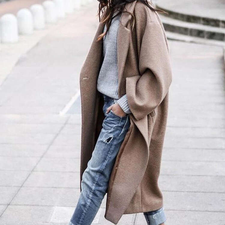 New Women's Coat Fashion Solid Color Long Elegant Warm Woolen Jacket For Women B5