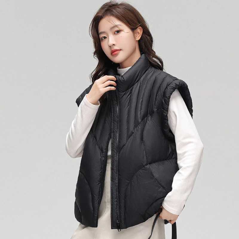 Women NEW Fashion Wide Loose Winter Waistcoat 90 White Duck Down Sleeveless Coat Spring Autumn Black Thick Vest W251016