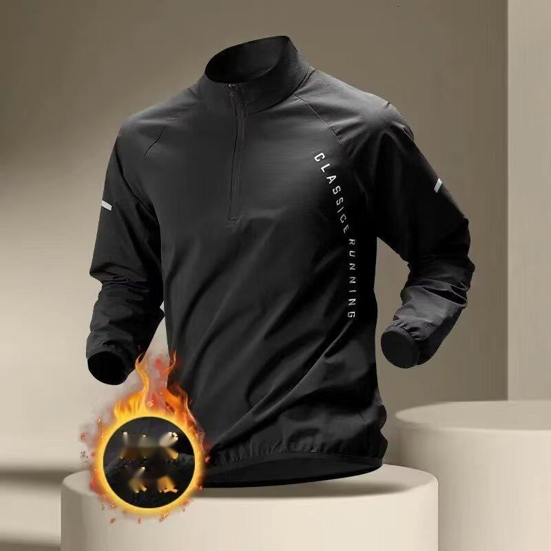 Winter Fleece-Lined Warm Affordable Quick-Dry Long Sleeve T-Shirt Men's Sports Top Running Morning Jogging Half-Zip Training Wear