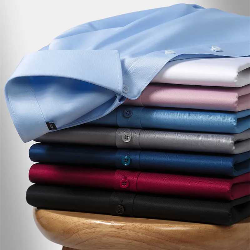 Classic Luxury Mens Dress Shirt Long Sleeve Solid Color Waterproof And Stainresistant doesnt wrinkle Buseiness Social Black J251017