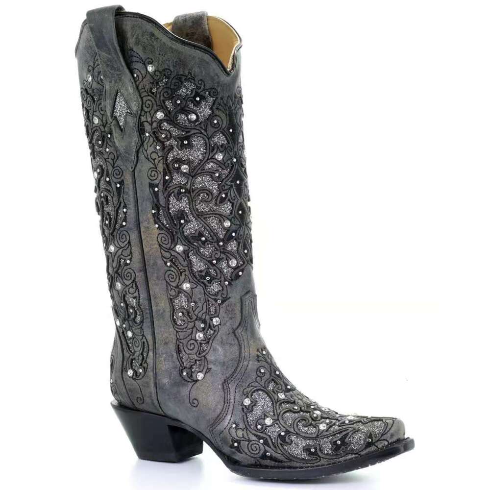 Vintage Pointe Women's Shoes Embroidery Ethnic Style Tall Solid Color Thick Heel Plus Size Fashion Boots