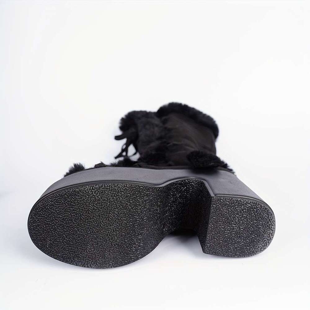 Women's Plush Faux Fur-Front High-Top Snow With Thick Platform Round Toe Gothic-Style Zipper Closure, TPR Sole Lining, Faux-Faux Fur Upper Slip-R