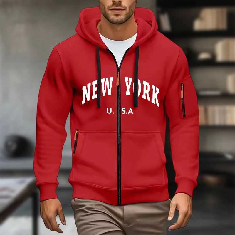 2025 New Mens Zipper Hoodie Fashion Hooded Sweatshirt Autumn Winter Daily Casual Sport Coat Z251017