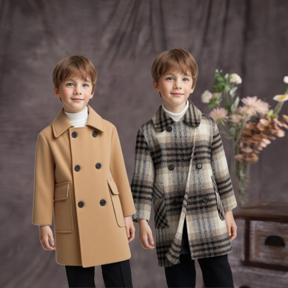 Children Pography Woolen Coat 315Y Kids Formal Retro Style Christmas Winter Wool Coat Boys Windproof Outdoor Long Jacket 251015