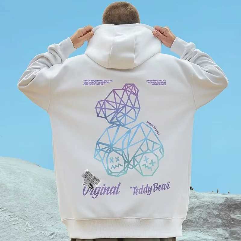 M8XL Oversized Hoodie Mens American Pullover Sweatshirt Cartoon Geometry Bear Print Hooded Oversized Sweater Long Sleeve Shirt Z251017