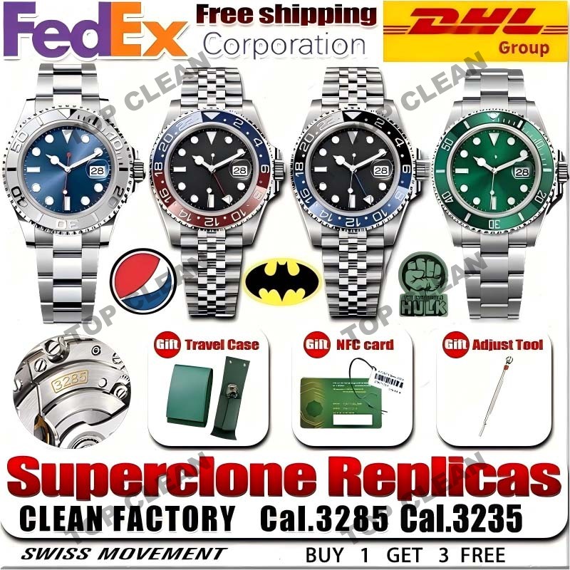 Cal.3285/3235 Super Clone Movement Watches High QualityMens Watch Sapphire Glass Stainless Steel Dial Solid Super Luminous Waterproof Watches Night Light Design