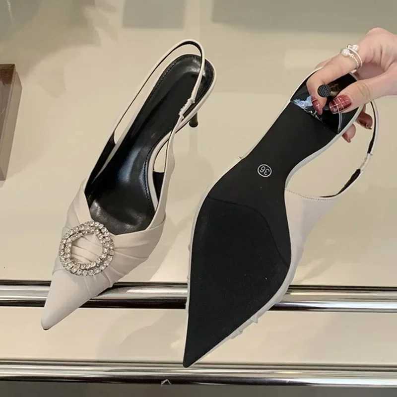 Luxury Design Rhinestone Buckle Women Pumps Cozy Silk Pointed Toe Party Prom Shoes Slingback High Heels Mules Heeled Sandals Z251015
