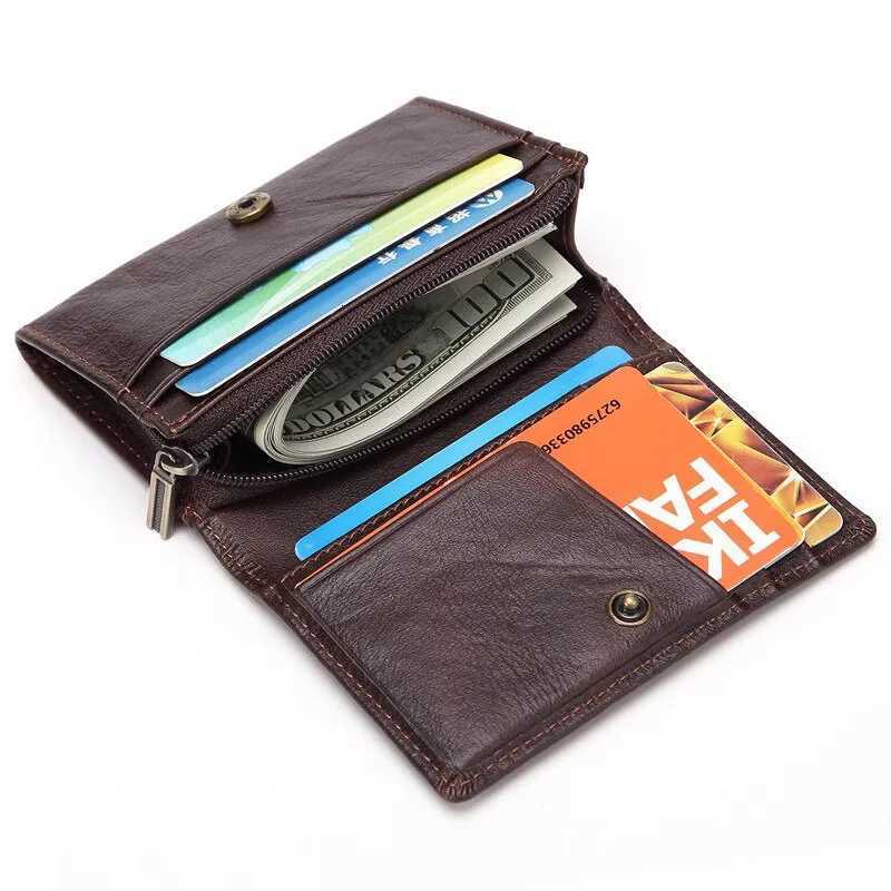 Mini Wallet Oil Wax Genuine Leather ID Credit Card Holder Casual Hasp Mens Short Handy Zipper Coin Purse Unisex AccessoriesW251017