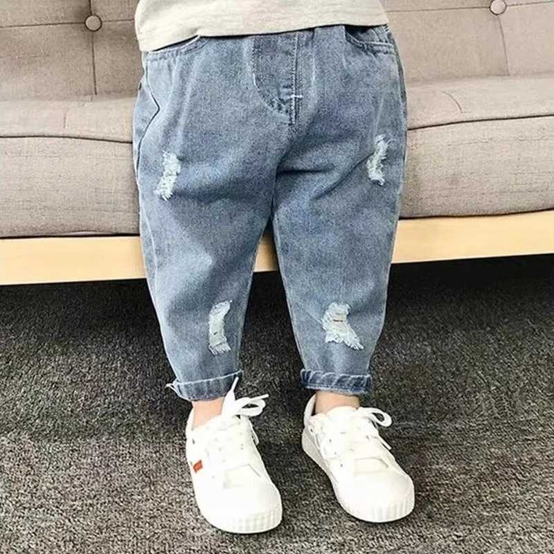 Babys Loose Allmatch Jeans High Waist Trousers Spring Autumn Childrens Ripped Jeans Boys Casual Fashionable Denim PantT251017