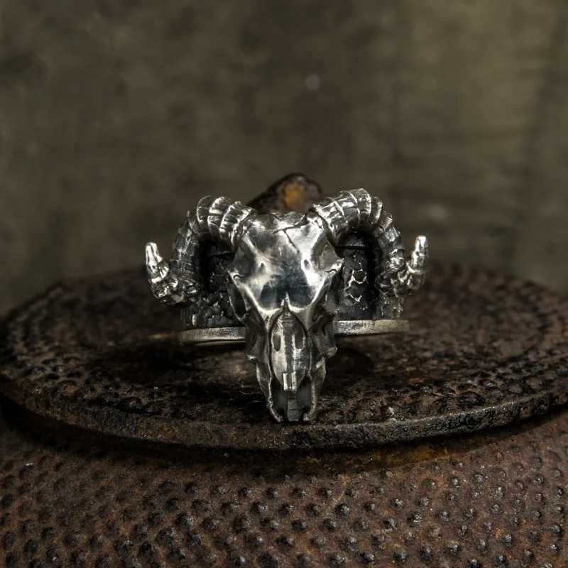 Vintage black goat open ring grams dark demon satanic niche exaggerated personality male finger ring Z251017