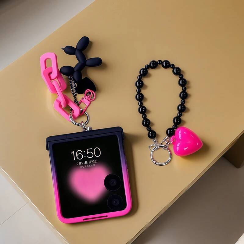 Black Rose Gradient Chain Hinge Case Samsung Galaxy Z 3 4 5 6 7 For Motorola Razr 50 60 Ultra Xiaomi Mix Flip 2 Cover