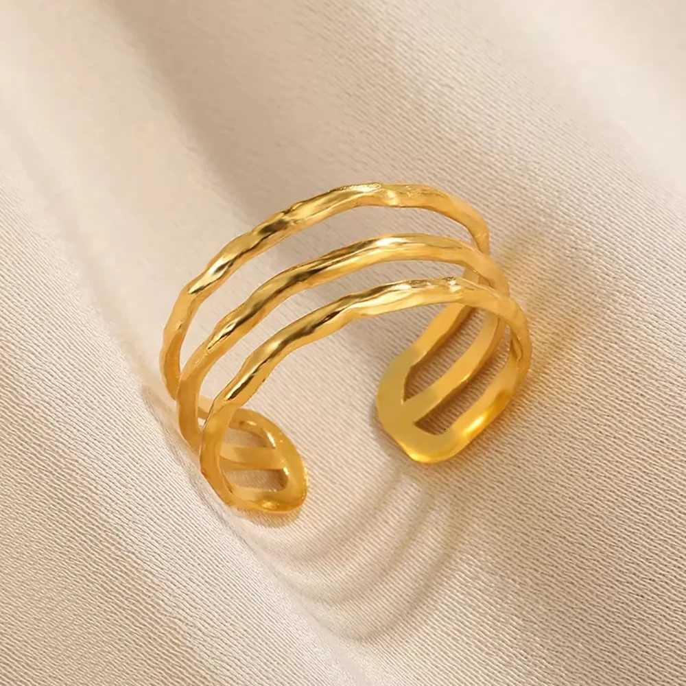 316L Stainless Steel Rings for Women Gold Color Multilayer Geometric Open Ring Vintage Waterproof Wedding Aesthetic Jewelry GiftW251017