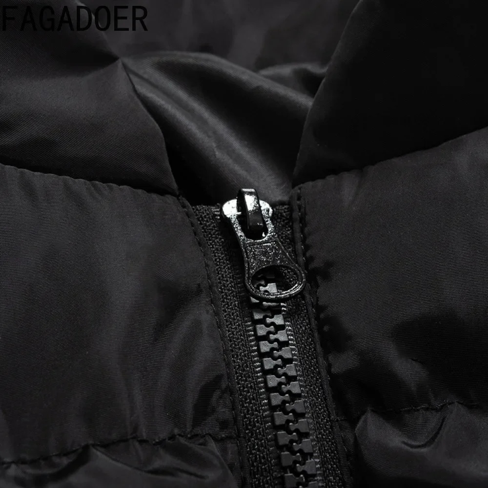 FAGADOER Winter Sweet Puffy Jacket Women Solid Color Zipper Crop Top Jacket Patchwork Puffer Fashion Streetwear Coats 251011