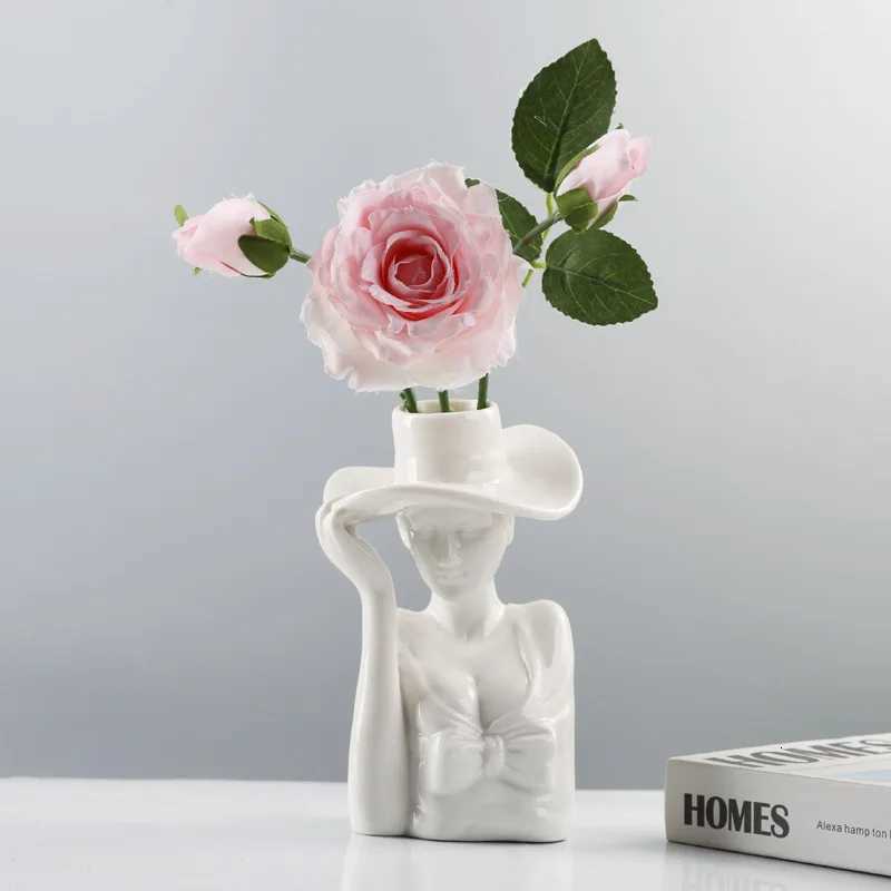 NEW Nordic Ins Creative Ceramic Vase Dry Flower Ornaments Art Face Flower Ornaments Living Room Home Soft Decorations Ornaments C251017